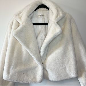 Off-White Color Crop Fur Jacket